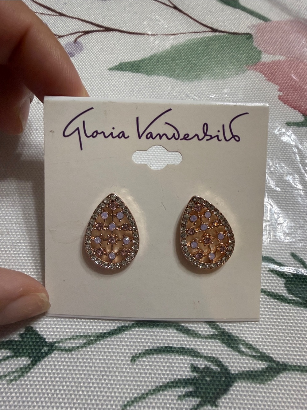 Gloria Vanderbilt Rose Gold Filigree Teardrop Crystal Earrings